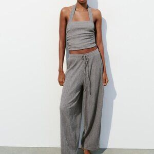 ZARA Textured Halter Top & Voluminous Pants Set (Sold Together!) | Black | Large